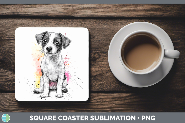 Watercolor Splash Dogs 03 Jack Russell Terrier Square Coaste