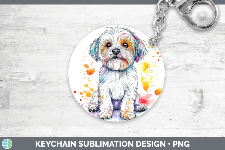Watercolor Splash Dogs 03 Maltese Keychain Sublimation Keyri