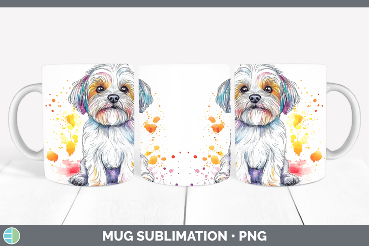Watercolor Splash Dogs 03 Maltese Mug Wrap Sublimation Coffe