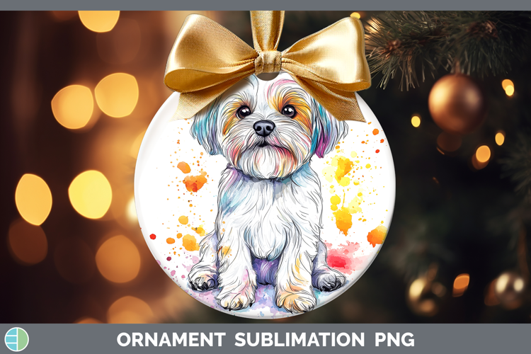 Watercolor Splash Dogs 03 Maltese Ornament Sublimation Baubl