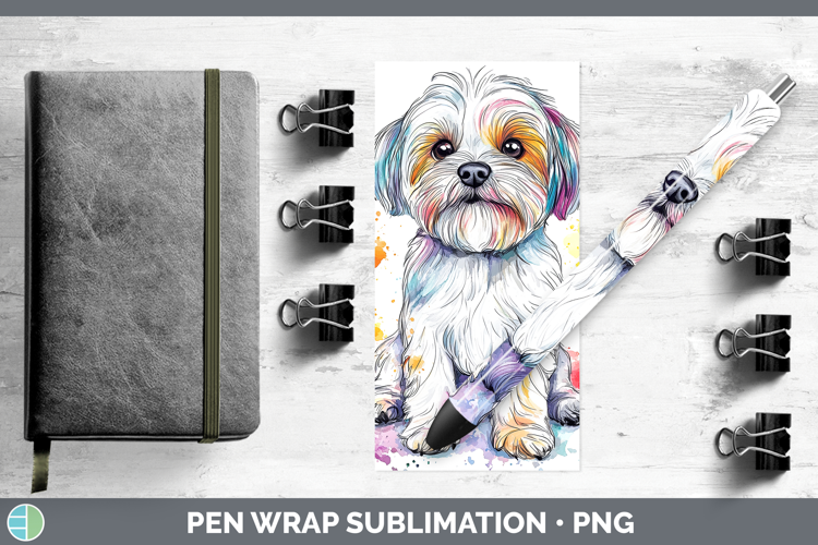 Watercolor Splash Dogs 03 Maltese Pen Wrap Sublimation Pen D