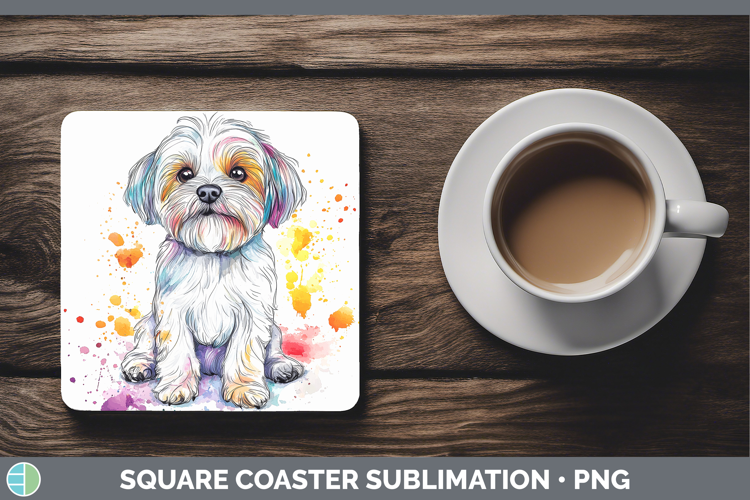 Watercolor Splash Dogs 03 Maltese Square Coaster Sublimation