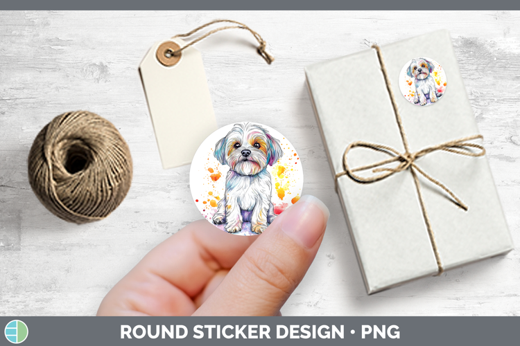 Watercolor Splash Dogs 03 Maltese Stickers | Round Labels De