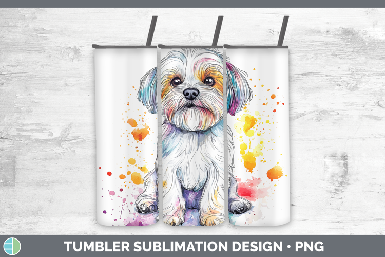 Watercolor Splash Dogs 03 Maltese Tumbler Sublimation 20 oz