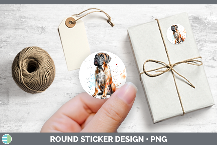 Watercolor Splash Dogs 03 Mastiff Stickers | Round Labels De
