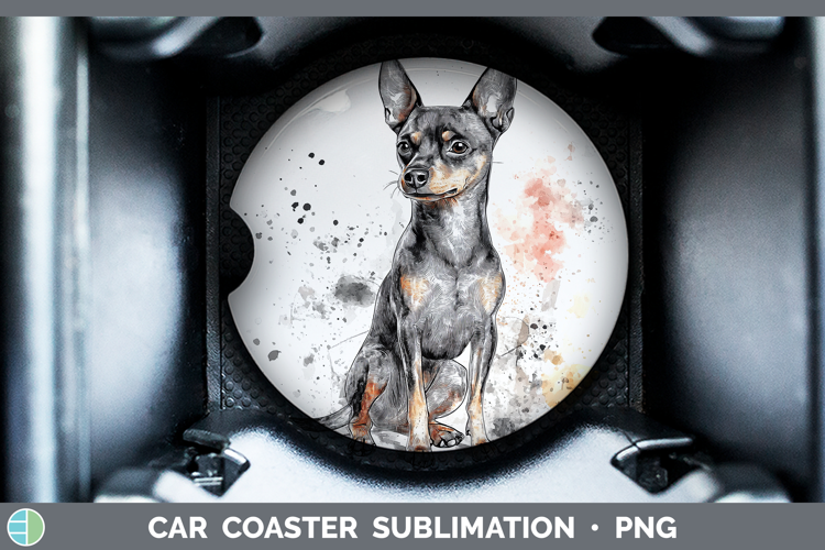 Watercolor Splash Dogs 03 Miniature Pinscher Car Coaster Sub