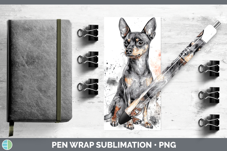 Watercolor Splash Dogs 03 Miniature Pinscher Pen Wrap Sublim