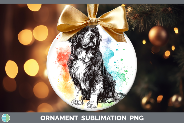 Watercolor Splash Dogs 03 Newfoundland Ornament Sublimation