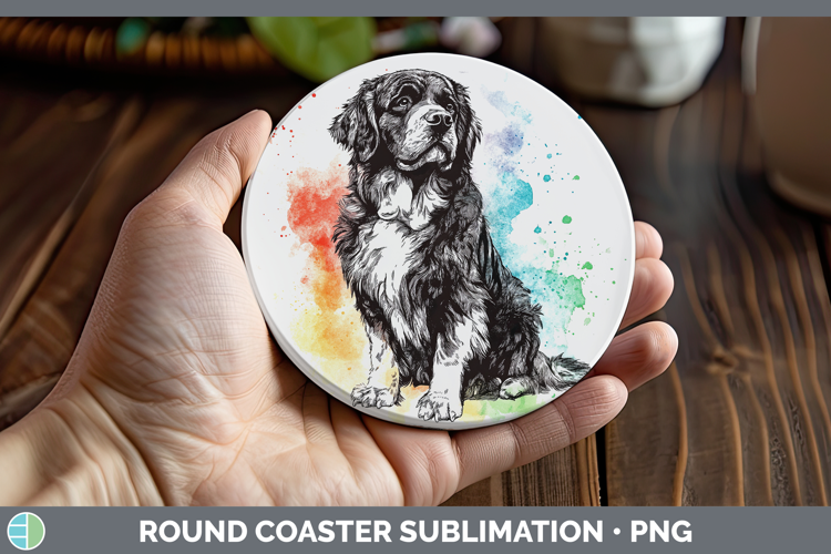 Watercolor Splash Dogs 03 Newfoundland Round Coaster Sublima