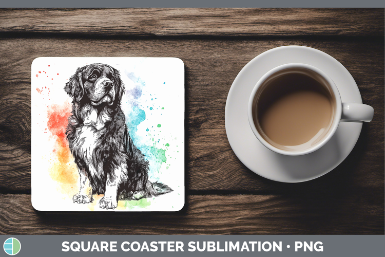 Watercolor Splash Dogs 03 Newfoundland Square Coaster Sublim