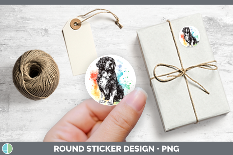 Watercolor Splash Dogs 03 Newfoundland Stickers | Round Labe