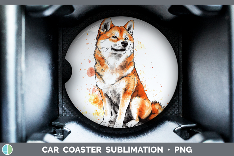Watercolor Splash Dogs 03 Shiba Inu Car Coaster Sublimation
