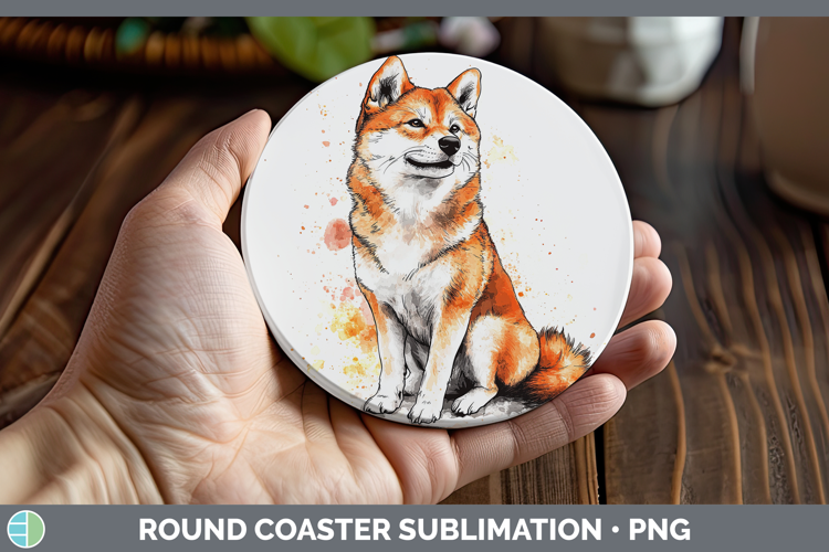 Watercolor Splash Dogs 03 Shiba Inu Round Coaster Sublimatio