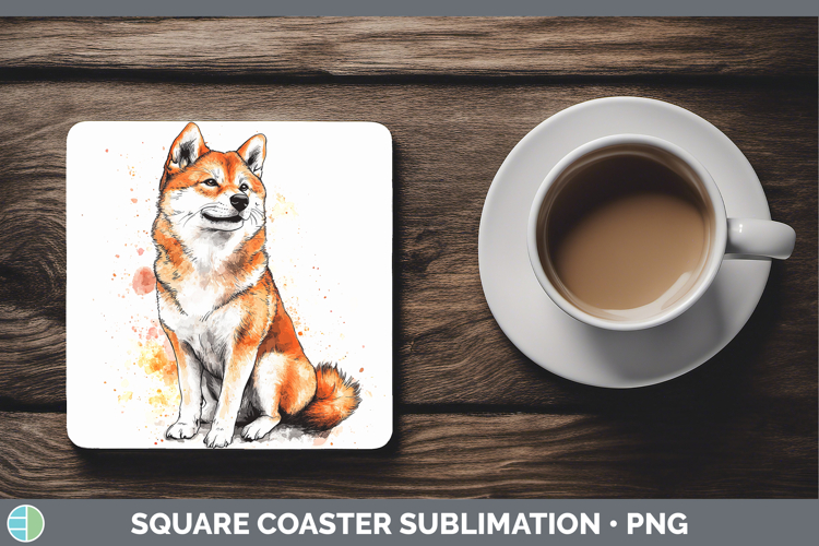 Watercolor Splash Dogs 03 Shiba Inu Square Coaster Sublimati