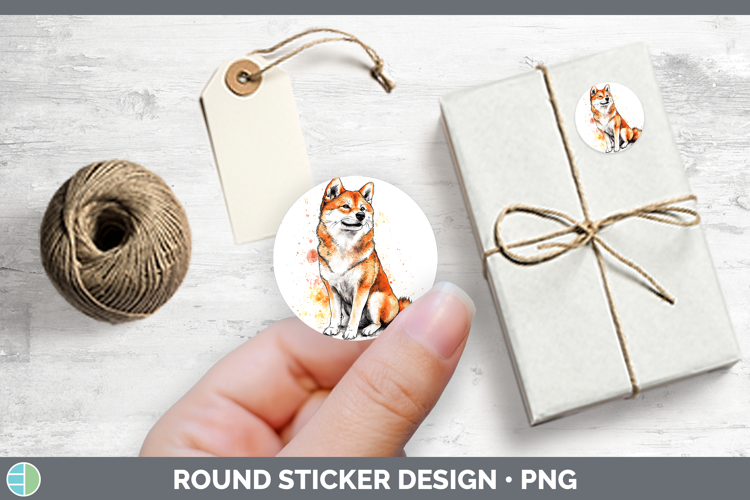 Watercolor Splash Dogs 03 Shiba Inu Stickers | Round Labels