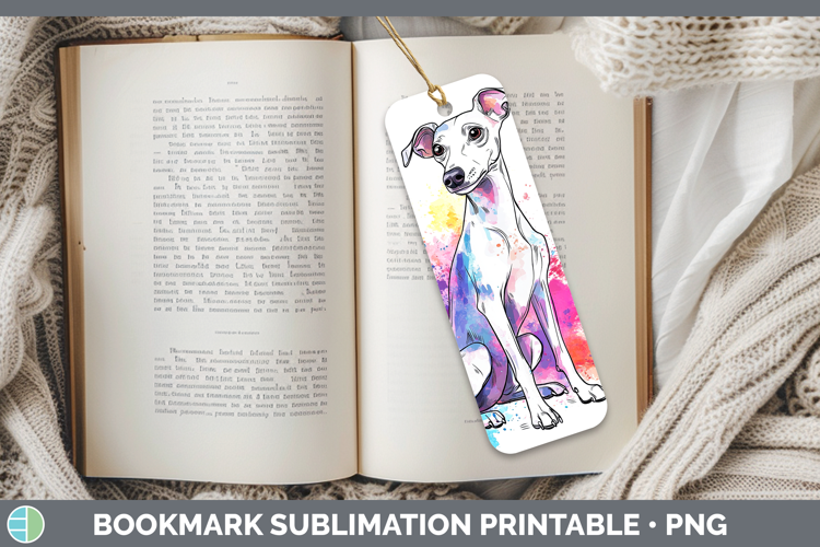 Watercolor Splash Dogs 03 Whippet Bookmark Sublimation Print