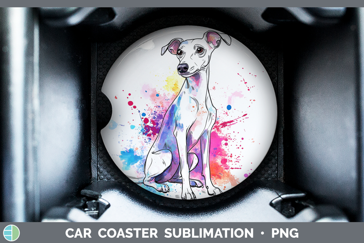 Watercolor Splash Dogs 03 Whippet Car Coaster Sublimation D