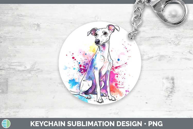 Watercolor Splash Dogs 03 Whippet Keychain Sublimation Keyri