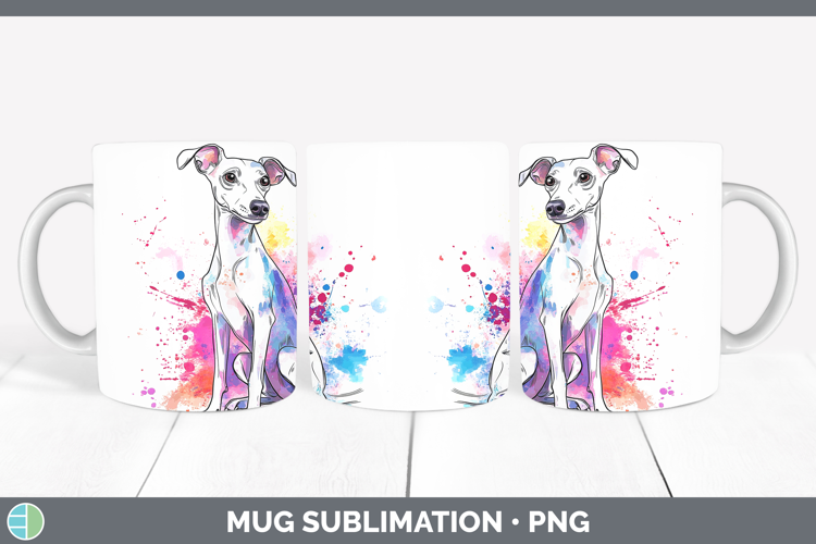 Watercolor Splash Dogs 03 Whippet Mug Wrap Sublimation Coffe
