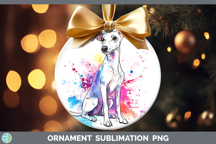 Watercolor Splash Dogs 03 Whippet Ornament Sublimation Baubl