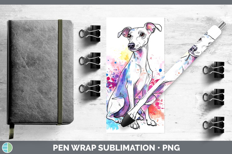 Watercolor Splash Dogs 03 Whippet Pen Wrap Sublimation Pen D