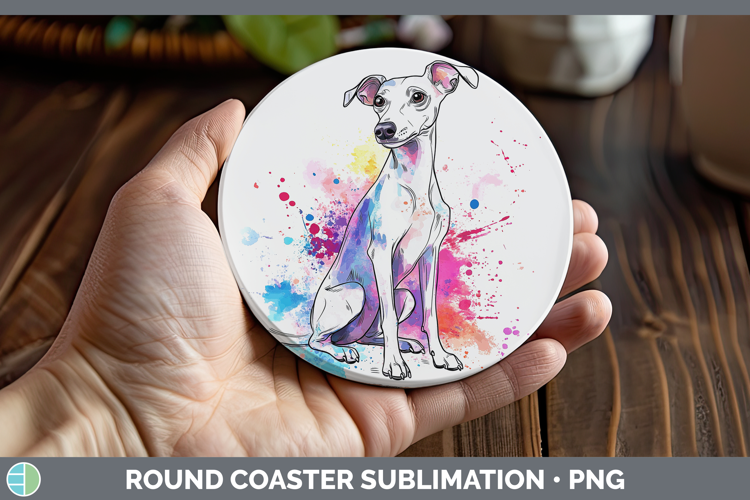 Watercolor Splash Dogs 03 Whippet Round Coaster Sublimation