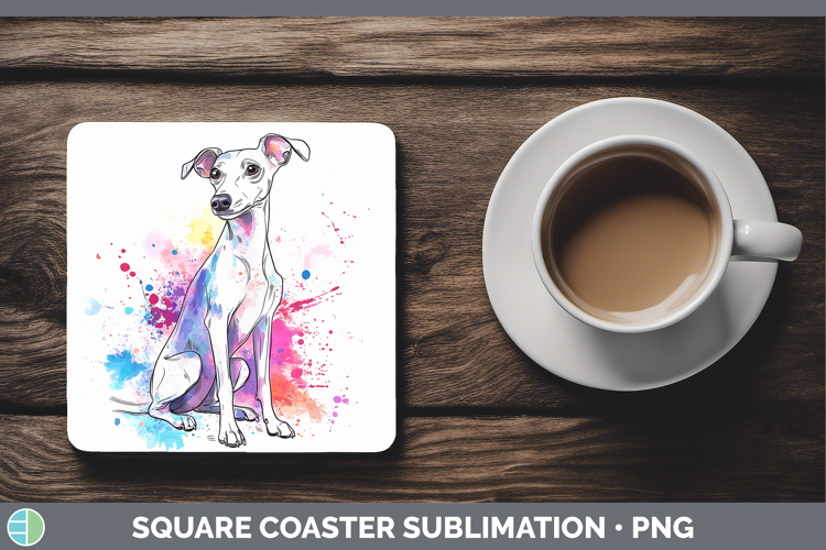Watercolor Splash Dogs 03 Whippet Square Coaster Sublimation