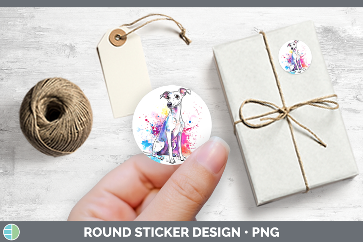 Watercolor Splash Dogs 03 Whippet Stickers | Round Labels De