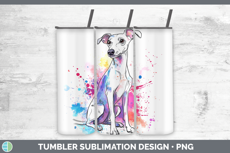 Watercolor Splash Dogs 03 Whippet Tumbler Sublimation 20 oz