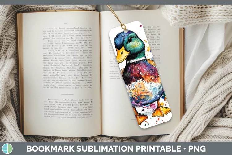 Watercolor Splash Duck Bookmark Sublimation Printable Design