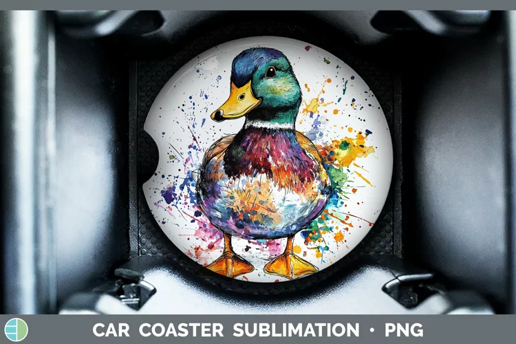 Watercolor Splash Duck Car Coaster Sublimation Designs
