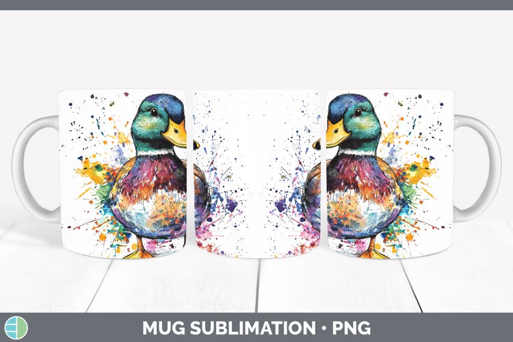 Watercolor Splash Duck Mug Wrap Sublimation Coffee Cup Desig