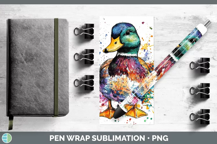 Watercolor Splash Duck Pen Wrap Sublimation Pen Designs