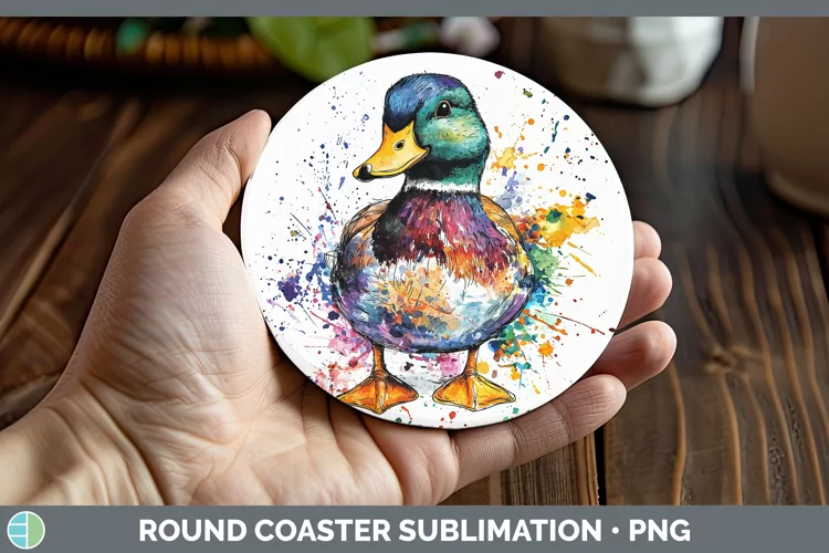 Watercolor Splash Duck Round Coaster Sublimation Coaster Des