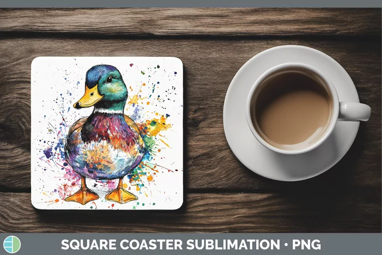 Watercolor Splash Duck Square Coaster Sublimation Coaster De
