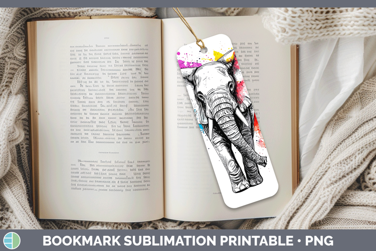 Watercolor Splash Elephant Bookmark Sublimation Printable De