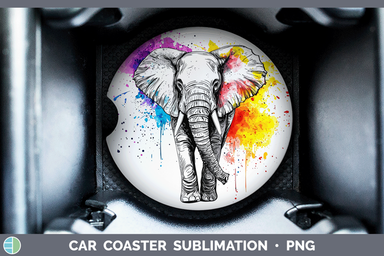 Watercolor Splash Elephant Car Coaster Sublimation Designs
