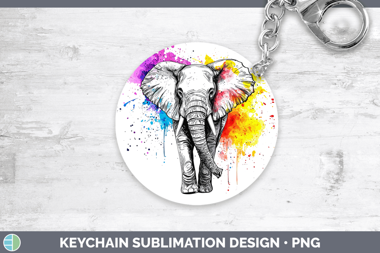 Watercolor Splash Elephant Keychain Sublimation Keyring Desi