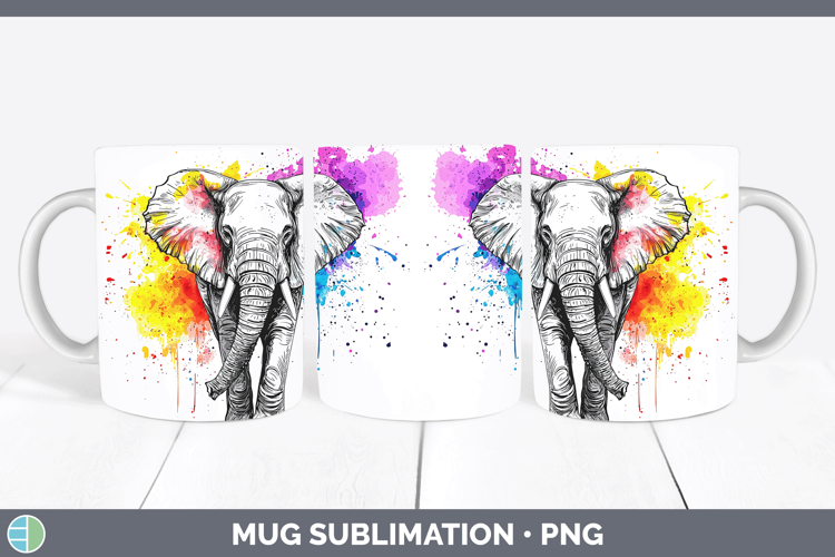 Watercolor Splash Elephant Mug Wrap Sublimation Coffee Cup D