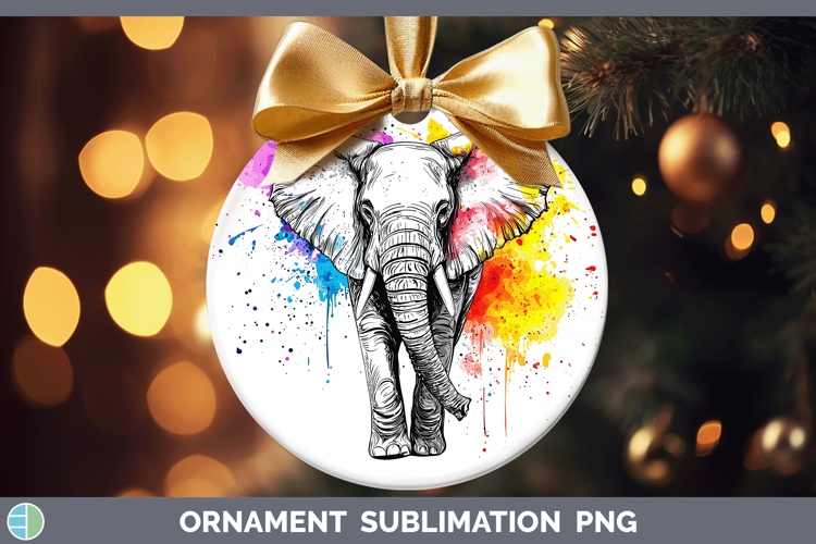 Watercolor Splash Elephant Ornament Sublimation Bauble Desig