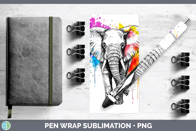 Watercolor Splash Elephant Pen Wrap Sublimation Pen Designs