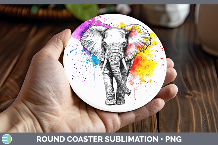 Watercolor Splash Elephant Round Coaster Sublimation Coaster