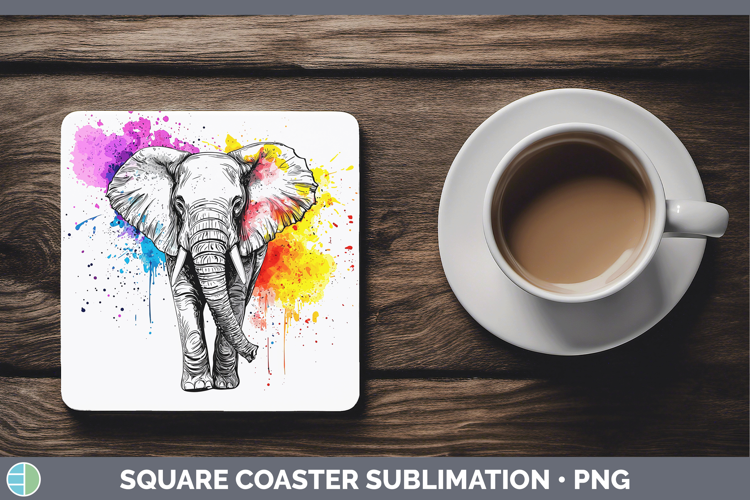 Watercolor Splash Elephant Square Coaster Sublimation Coaste