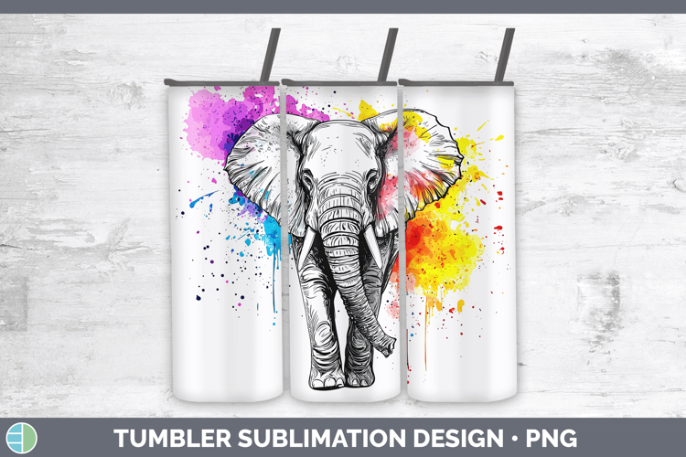 Watercolor Splash Elephant Tumbler Sublimation 20 oz Skinny