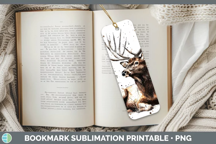 Watercolor Splash Elk Bookmark Sublimation Printable Designs