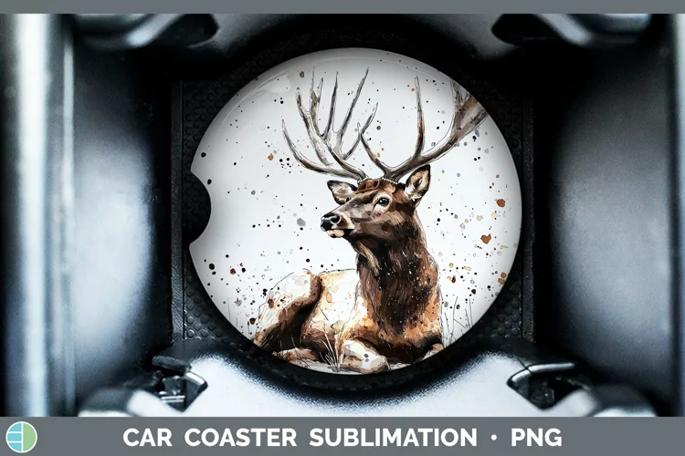 Watercolor Splash Elk Car Coaster Sublimation Designs