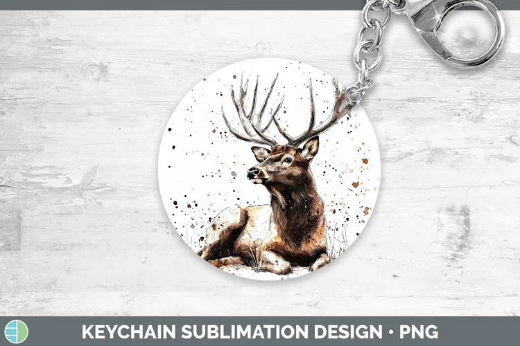 Watercolor Splash Elk Keychain Sublimation Keyring Designs