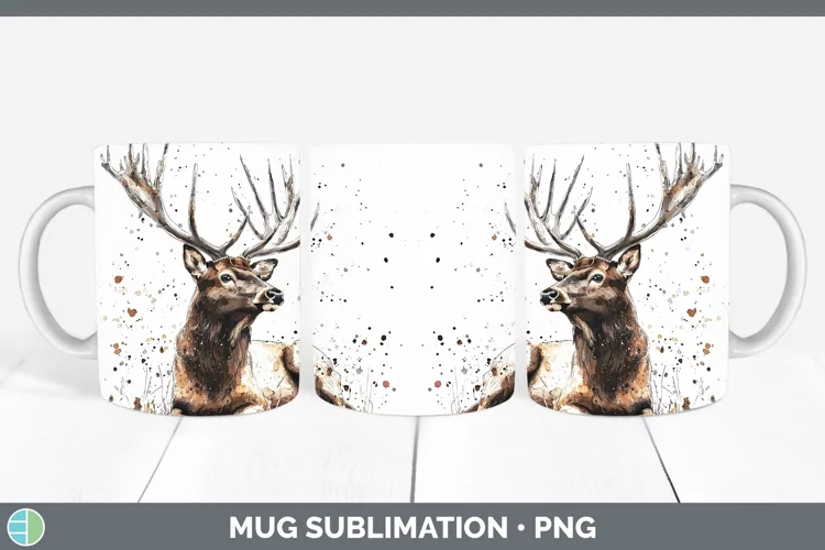 Watercolor Splash Elk Mug Wrap Sublimation Coffee Cup Design