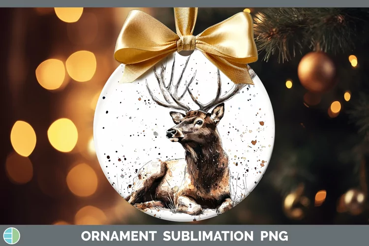 Watercolor Splash Elk Ornament Sublimation Bauble Designs