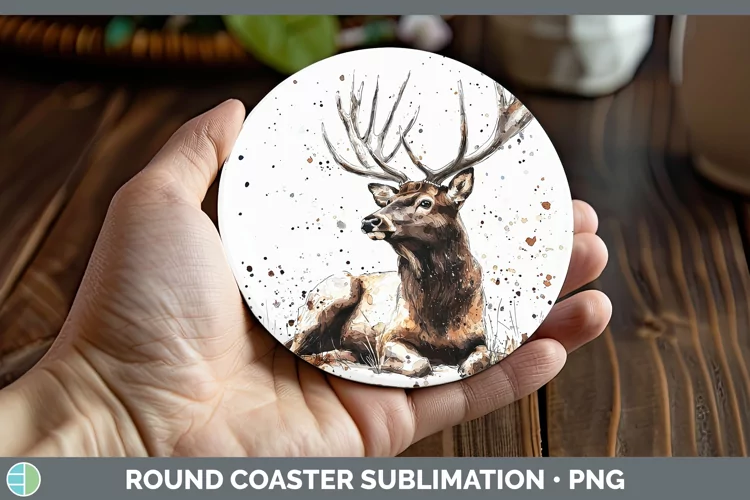 Watercolor Splash Elk Round Coaster Sublimation Coaster Desi